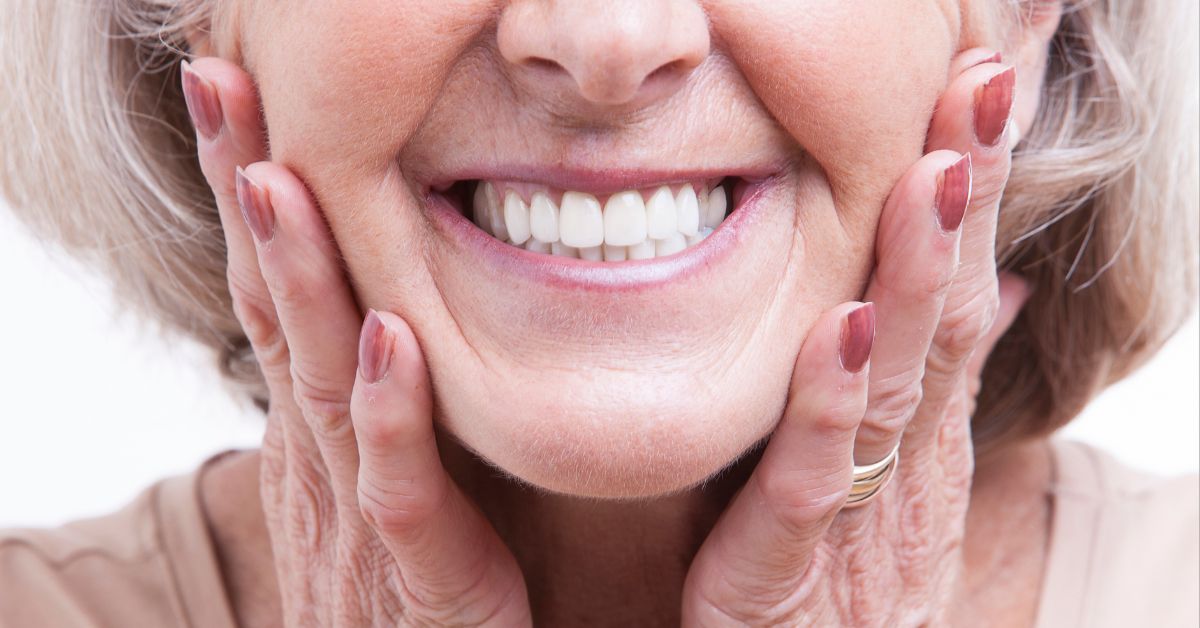woman wearing dentures